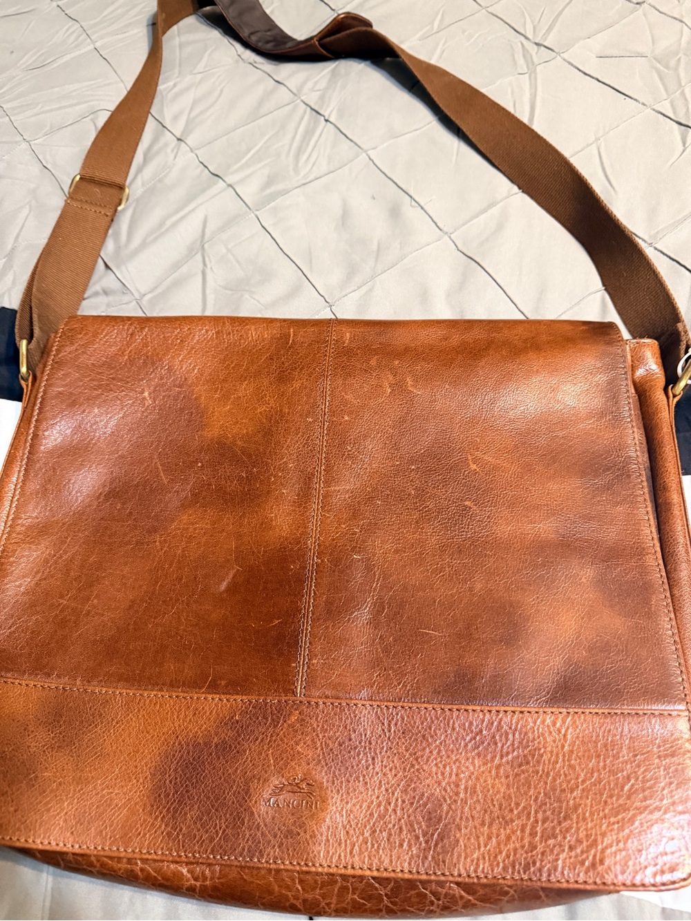 Mancini Leather Messenger Bag in Chestnut Brown - Classic